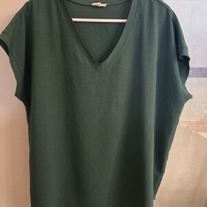 Forest Green V-Neck Short Sleeve Top